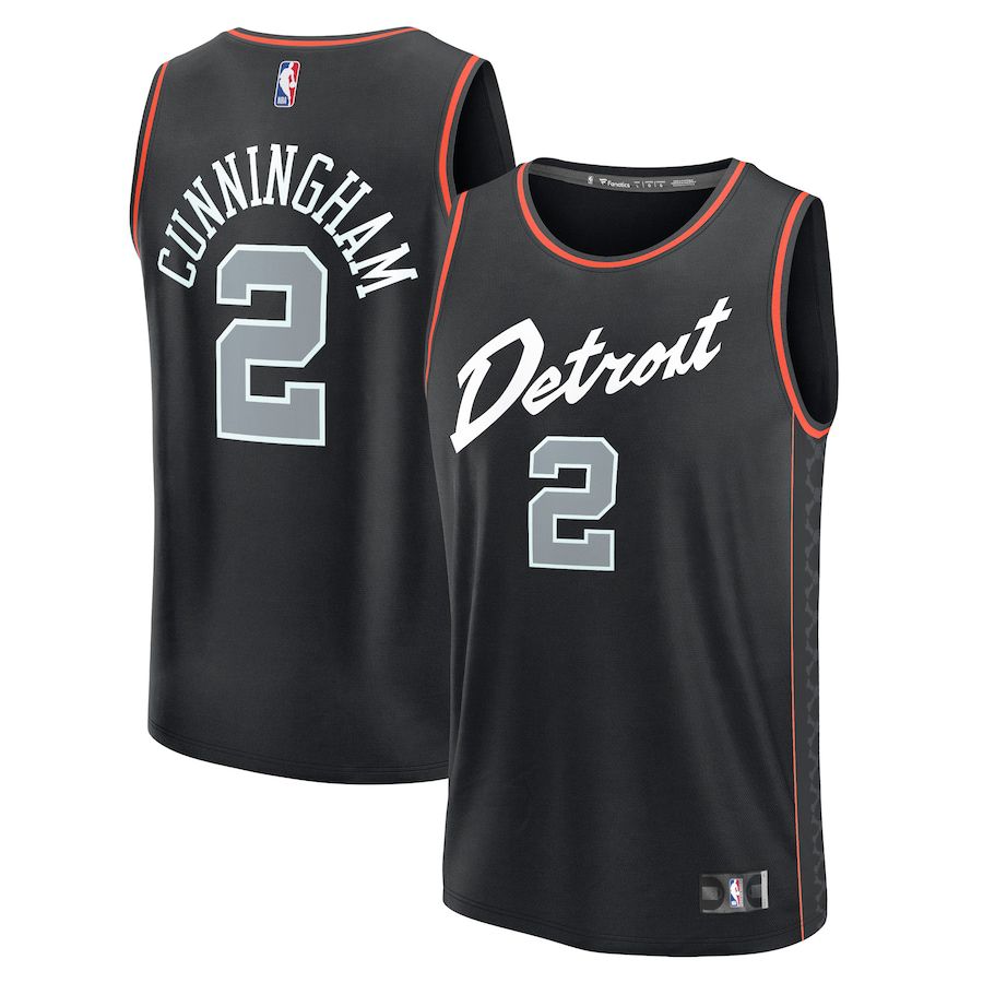 Men Detroit Pistons 2 Cade Cunningham Fanatics Branded Black City Edition 2023-24 Fast Break NBA Jersey